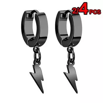 2/4 шт. унисекс, панк, хип-хоп, нержавеющая сталь, серебро, черное золото, молния, висячие серьги-обручи, подарок для женщин, мужчин, мальчиков, подростков 2pcs/1pair серебряный