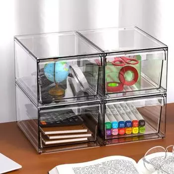 2/4 шт. Ящик для хранения косметики, штабелируемый, пыленепроницаемый, видимый, органайзер для макияжа, шкаф, выдвижной ящик, принадлежности для ванной, кухонные специи 2pcs Square