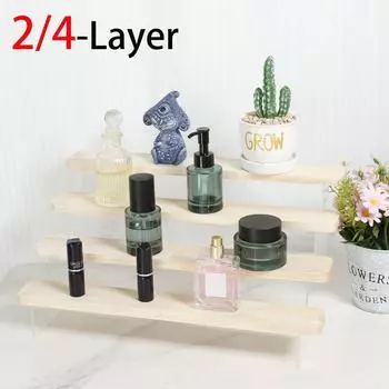 2/4 слой акрилового дерева дисплей стенд фигурки дисплей подъемный многоцелевой стеллаж для хранения кекс духов кукла органайзер декор