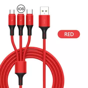 2.4A Макс. 3 в 1 USB-кабель для быстрой зарядки Lightning-кабель для iPhone Type C Кабель для зарядки мобильного телефона для Xiaomi Samsung USB Micro 1.2M красный