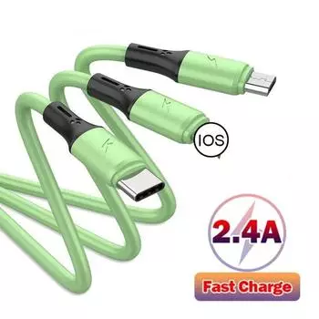 2.4A Макс. 3 в 1 USB-кабель для быстрой зарядки Lightning-кабель для iPhone Type C Кабель для зарядки мобильного телефона для Xiaomi Samsung USB Micro 1.2M