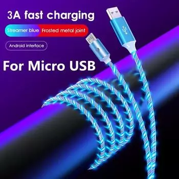 2.4A плавные цвета светодиодное светящееся USB-кабель для зарядного устройства типа C для Android Кабель для зарядки Micro USB для iPhone 11 12 pro max Samsung Зарядный шнур Micro USB-1M синий