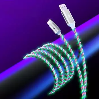 2.4A плавные цвета светодиодное светящееся USB-кабель для зарядного устройства типа C для Android Кабель для зарядки Micro USB для iPhone 11 12 pro max Samsung Зарядный шнур iOS-1M разноцветный