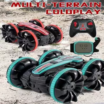 2.4G амфибийный трюковой автомобиль с дистанционным управлением, двухсторонний, катящийся, вождение, радиоуправляемый автомобиль, детская электрическая игрушка with 1 handle