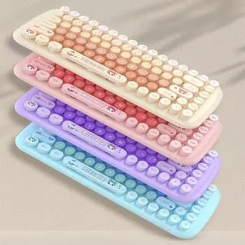 2.4G беспроводная клавиатура и мышь Combo 84 клавиши компактный размер красочные ретро круглые клавиши для ноутбука/настольного компьютера, питание от батареи синий