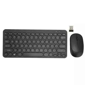 2.4G беспроводная клавиатура мышь комбо 78 клавиш ретро круглые клавиши кнопки отключения звука эргономика мышь и чёрный