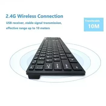 2.4G беспроводная клавиатура мышь комплект бесшумная клавиатура и мышь комбинированный комплект ультратонкие клавиатуры с защитной пленкой для ноутбука ПК English Language чёрный