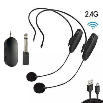 2.4G Беспроводная микрофонная гарнитура UHF Беспроводная микрофонная гарнитура и портативное устройство 2 в 1 Радиус действия 160 футов для усилителя голоса Сценические динамики Обучение Экскурсионное Руководство