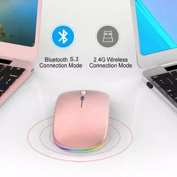 2,4G Беспроводная мышь Bluetooth 5,0 RGB со светодиодной подсветкой, бесшумная умная мышь для сна для ноутбука, компьютера, игровая мышь, оптическая мышь, перезаряжаемая через USB золотой