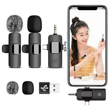 2.4G беспроводной петличный микрофон аудио видео запись мини петличный микрофон 3 в 1 петличный микрофон для iPhone Xiaomi для Samsung 1 drag 2