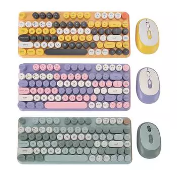 2.4G Bluetooth беспроводная клавиатура мышь комбо ретро красочные 3 DPI регулируемые круглые клавиши бесшумные клавиши Yellow Dual Mode Charging Vers