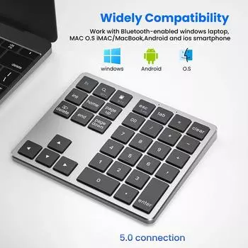 2.4G Bluetooth-совместимая беспроводная цифровая клавиатура с 35 клавишами и возможностью зарядки через USB, ультратонкая цифровая клавиатура для MacBook Pro/Air серебро белый