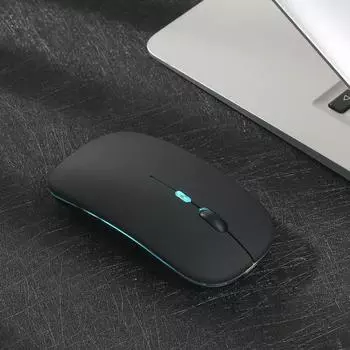 2.4G BT 5.0 Беспроводная тонкая перезаряжаемая мышь с меньшим уровнем шума, 3 регулируемых разрешения, 7 цветов, дышащий свет чёрный