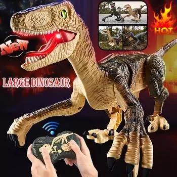 2,4G Электрический большой пульт дистанционного управления может ходить Велоцираптор Моделирование управления животными Динозавр Робот-динозавр Игрушки с дистанционным управлением Большая звуковая световая игрушка коричневый