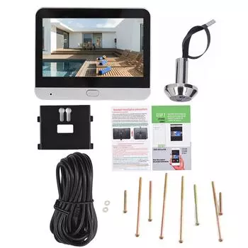 2.4G WiFi Видеодомофон для квартиры Камера-глазок 4.3-дюймовый дисплей 1080P 120 градусов Видимая камера-глазок ночного видения чёрный