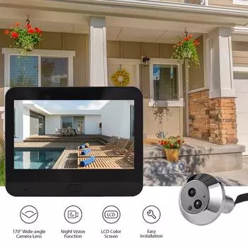 2.4G WiFi Видеодомофон для квартиры Камера-глазок 4.3-дюймовый дисплей Tuya APP 1080P 120 градусов Видимый глазок ночного видения чёрный