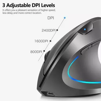 2.4G Wireless Vertical Mouse Rechargeable Upright Ergonomic Mouse 3 Adjustable DPI Levels RGB Flowing Light Plug N Play белый