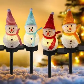 2/4PCS Christmas Solar LED Lights Snowman Garden Decoration Waterproof Light Outdoor Post Lamp Lawn Landscape Led Solar Lighting 2PCS синий