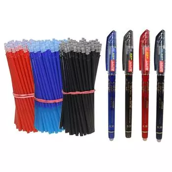 2 + 50 шт./компл. 0,5 мм гелевая ручка с синими и черными чернилами, стираемая сменная ручка, стираемая ручка, моющаяся ручка, школьные принадлежности, канцелярские принадлежности, гелевая чернильная ручка 52Pcs set чёрный