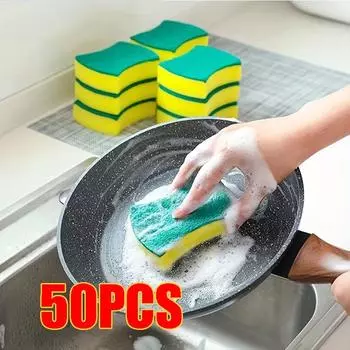 2-50pcs Scouring Pad Double Sided Scrub Bowl Pot Cleaning Sponge Dish Washing Kitchen Tools Home Clean Supplies 2PCS