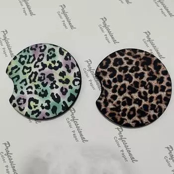 2,56 дюймов, общий лотос с леопардовым принтом подсолнечника, автомобильный коврик для чайной чашки, автомобильный абсорбирующий коврик с подсолнечником, неопреновый коврик, автомобильный держатель для чашки леопарда, 2 шт.