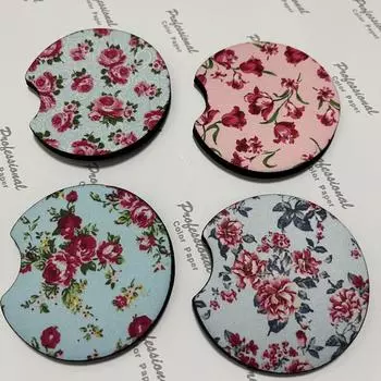 2,56-дюймовые винтажные автомобильные подставки с цветочным принтом, резиновый материал Amazon Sunflower, 2 шт.