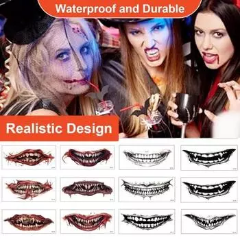 2/5/10/20 шт. Хэллоуин жуткие татуировки наклейка на рот шрам татуировки на лице водонепроницаемые временные татуировки вечеринка 2pcs