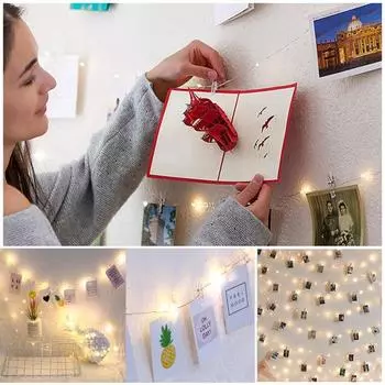 2/5/10 м 20/50/100 светодиодных зажимов для фотографий, струнный колышек, фонари на батарейках, декор для вечеринки 20led