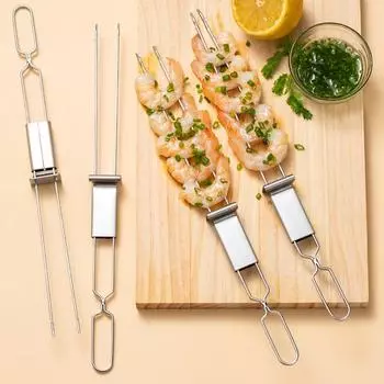 2/5/10 шт. Полуавтоматическая вилка для барбекю Инструменты для барбекю Портативная походная пикниковая вилка для барбекю с двумя головками Оборудование Металлические шампуры Вилки