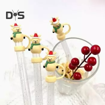 2/5/10 шт. Рождественский чехол для соломинки с милым дизайном в виде привидения, силиконовый колпачок для соломинки, пылезащитный, брызгозащищенный, 10 мм, моющиеся, противоскользящие крышки для стакана 2pcs