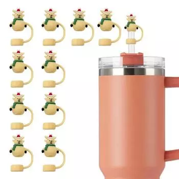 2/5/10 шт. Рождественский чехол для соломинки с милым дизайном в виде привидения, силиконовый колпачок для соломинки, пылезащитный, брызгозащищенный, 10 мм, моющиеся, противоскользящие крышки 2pcs