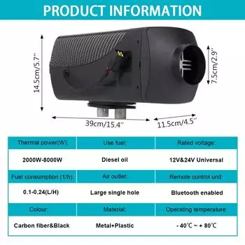 2/5/8 кВт дизельный обогреватель 12 В и 24 В Bluetooth-приложение и пульт дистанционного управления Автоматическая регулировка высоты Воздушный обогреватель для автофургона, прицепа, кемпера, фургона