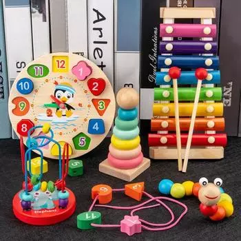 2/5/9 шт./комплект детский музыкальный инструмент набор деревянный ксилофон скручивающийся червяк маракасы кастаньеты радуга башенные часы для малышей мальчиков девочек развивающая игрушка 2pcs