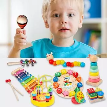2/5/9 шт./комплект детский музыкальный инструмент набор деревянный ксилофон скручивающийся червяк маракасы кастаньеты радуга башенные часы развивающий инструмент игрушка для малышей 2pcs