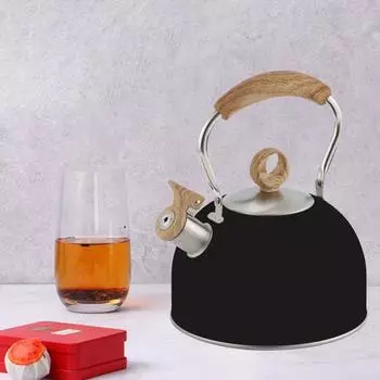 2,5 л чайник из нержавеющей стали со свистком, индукционная плита, совместимый с громким свистком, термостойкий чайник с деревянной ручкой чёрный