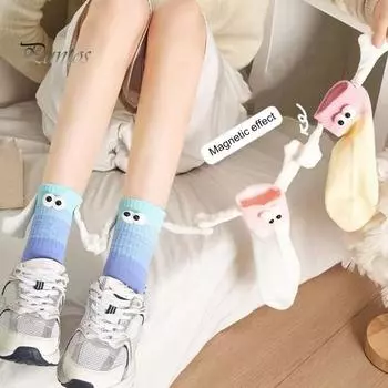 2/5 пар носков с магнитным ручным креплением, вязаные носки с мультяшными глазами, однотонные, эластичные, нескользящие, теплые, без запаха, средней длины, впитывающие пот носки B