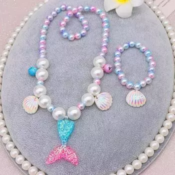 2/5 шт., ожерелье с жемчугом «русалка», браслет, кольцо, серьги, набор детских игрушек, детские аксессуары для принцесс, подарки на день рождения для девочек