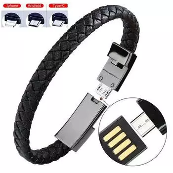 2.5A Кабель для передачи данных мобильного телефона Плетеный спортивный браслет USB-кабель для зарядного устройства Быстрая зарядка для iPhone Кабель Micro USB Type C Samsung Huawei Xiaomi Redmi Micro USB чёрный