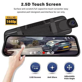 2.5K Зеркало видеорегистратора 10 дюймов Зеркало заднего вида Камера 1440P Передняя и 1080P Задняя Камера с WiFi None