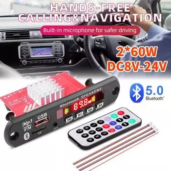 2*60 Вт усилитель 8-24 В Bluetooth 5.0 MP3 декодер плата WMA WAV беспроводной музыкальный плеер аудио модуль автомобильный FM радио запись звонков USB TF AUX