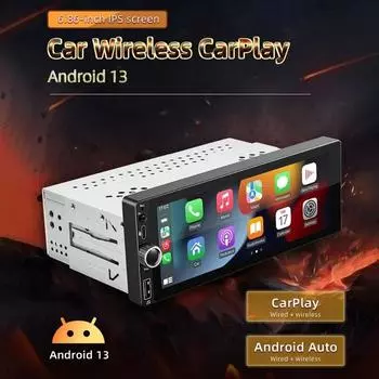 2+64G Android 1 Din Автомобильная стереосистема с беспроводной связью Apple Carplay 6,86-дюймовый сенсорный экран Автомобильная магнитола с Android Auto Bluetooth GPS-навигация WiFi 6.86