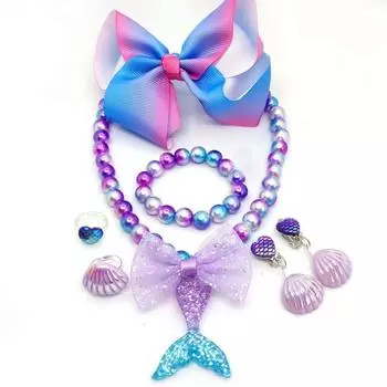 2/6/7 шт. регулируемые бусины для девочек комплект ожерелий прекрасный детский комплект украшений кулон хвост русалки для малышей Pink-7PCS/SET