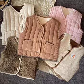 2-6 лет детский жилет ретро теплый универсальный для мальчиков девочек детские флисовые хлопковые двухсторонние жилеты детский осенне-зимний жилет 90 коричневый