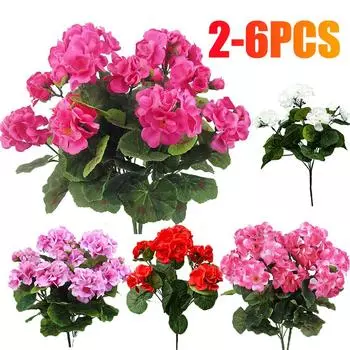 2-6 шт. искусственных кустов герани, устойчивых к ультрафиолетовому излучению, нетканых материалов, подвесных корзин для сада, садовых растений, кустов, крыльца, домашнего садового декора 2pcs белый