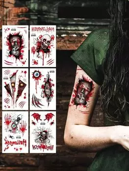 2/6 шт. наклейки для татуировки ужасов в стиле Хэллоуина, реалистичные поддельные кровавые раны, шрамы, струпья, маскарадные розыгрыши, реквизит для макияжа 12x7x1CM