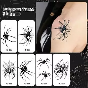 2/6 шт. наклейки-татуировки паука, реалистичные, жуткие, реквизит для вечеринки на Хэллоуин, временные татуировки, легкое нанесение, аксессуар для Хэллоуина для мгновенного использования D