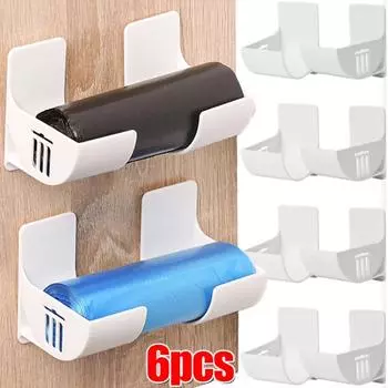 6шт настенный держатель для мусорных мешков ящик для хранения мусорных мешков органайзер пластиковый пакет пленка контейнер диспенсер для кухонной полки 2 sets (1 pairs) белый