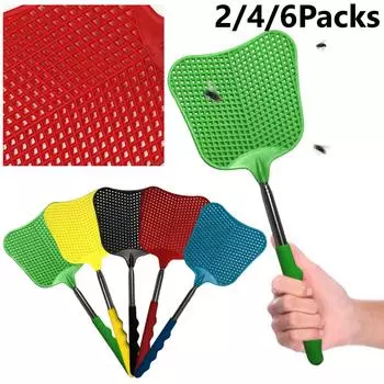 2/6Pack Telescopic Fly Swatters Long Handle Mosquito Fly Swat Swatter Trap Manual Fly Repellent Swatters Bugs Killer Extend 65cm