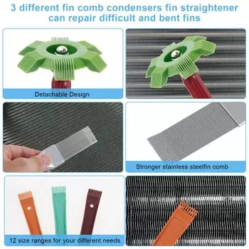2/6Pcs Air Conditioner Fin Cleaner Set AC Coil Combs Cleaning Brush Home Metal Condenser Fin Straightener Repair Tool