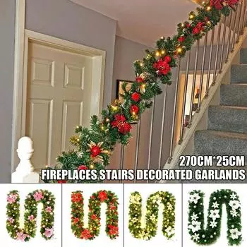 2,7 м рождественская елка венок дверь подвесная гирлянда украшение окна рождественская вечеринка декор украшения габаритные огни No LED зелёный